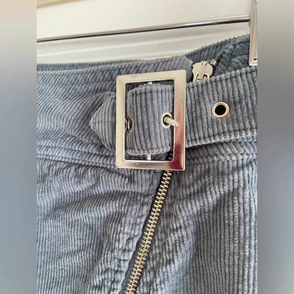 Urban Outfitters Corduroy Skirt Y2K Moto Mini Gray Zipper Buckles Grunge Size M